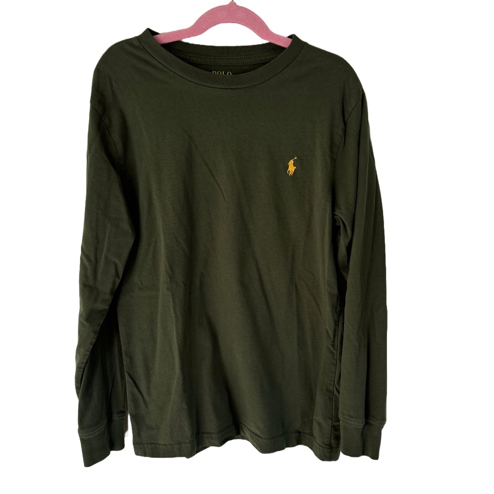 Polo Ralph Lauren Long Sleeve Hunter Green Shirt with Yellow Emblem EUC